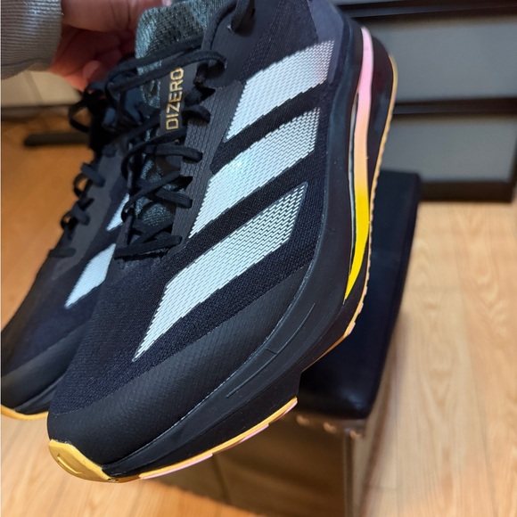Adidas Black and White Sneakers with Yellow Detail
